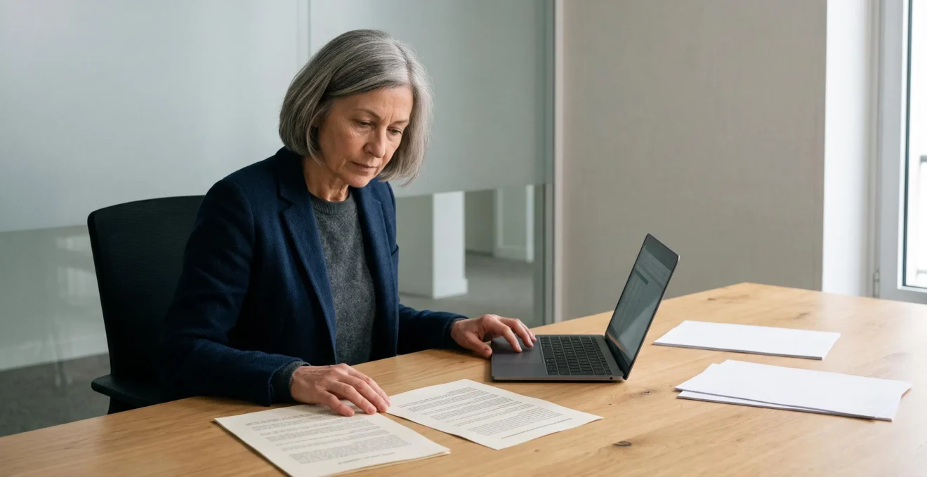 Une juriste compare sur sa table de travail deux documents relatifs aux niveaux de lettre recommandée électronique.